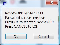 Password error message