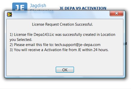 Licence request file successfully created. Mail to JE.