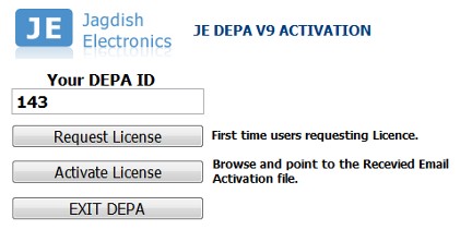 Start up menu for DEPA V9 activation